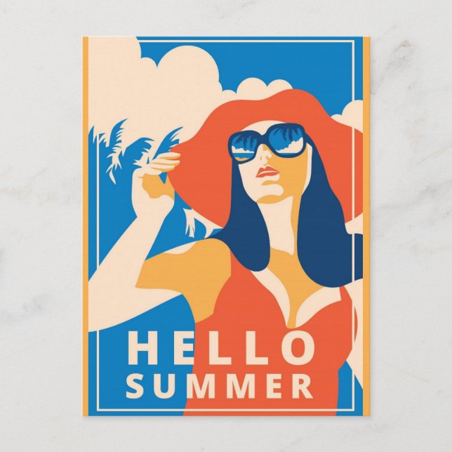 Vintag Retro Hello Summer Postcard Postkarte (Vorderseite)