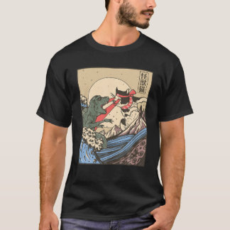 Vintag Retro Japanisch Great Wave Cat VS Monster G T-Shirt