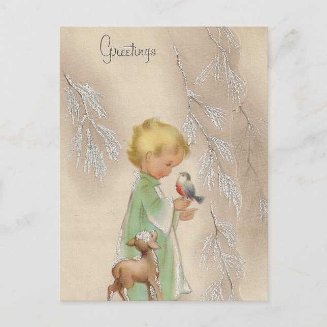Vintag Retro-Kids Weihnachtsfeiertag Feiertagspostkarte (Vorderseite)