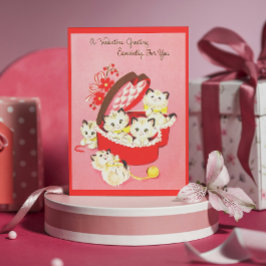 Vintag Retro Kitten 50er Sweet Pink Valentine Feiertagskarte