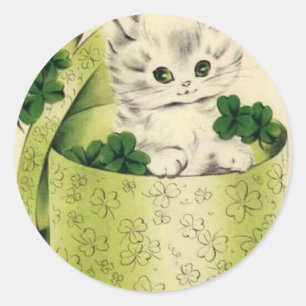 Vintag Retro Kitten Saint Patrick's Day Runder Aufkleber