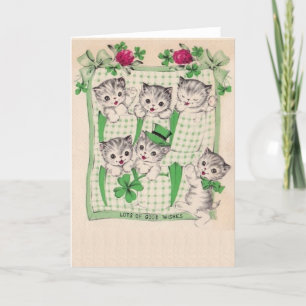 Vintag Retro Kittens Saint Patrick's Day Card Feiertagskarte