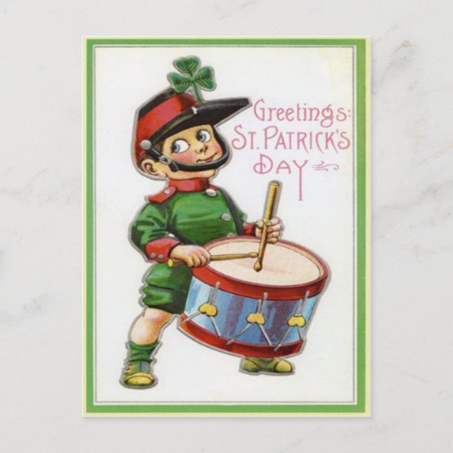 Vintag Retro Kleeblatt Soldier St Patrick's Day Postkarte (Vorderseite)
