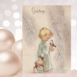 Vintag Retro Kleines Weihnachtsmädchen mit Tieren Feiertagskarte<br><div class="desc">Vintag Retro Kleines Weihnachtsmädchen mit Tieren</div>