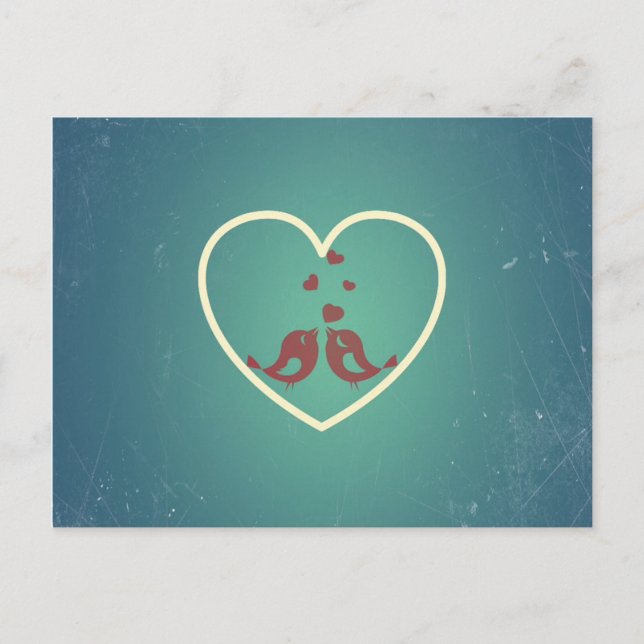 Vintag Retro Love Birds Herzen Aquamarin BlueTurqu Postkarte (Vorderseite)