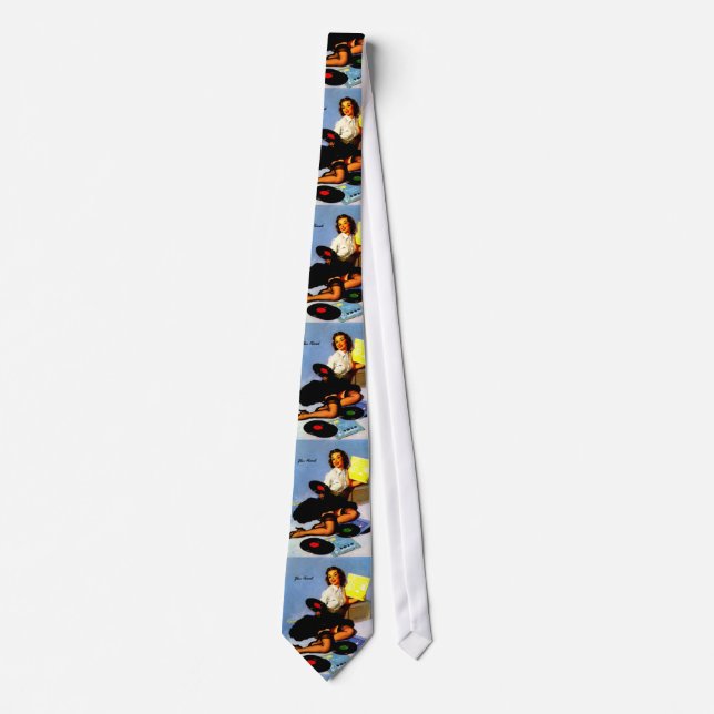 Vintag Retro Music Platten Button Up Girl Krawatte (Vorderseite)