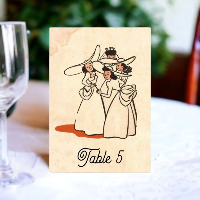 Vintag Retro Old Bridesmaids Comic Rustikale Hochz Tischnummer (Von Creator hochgeladen)