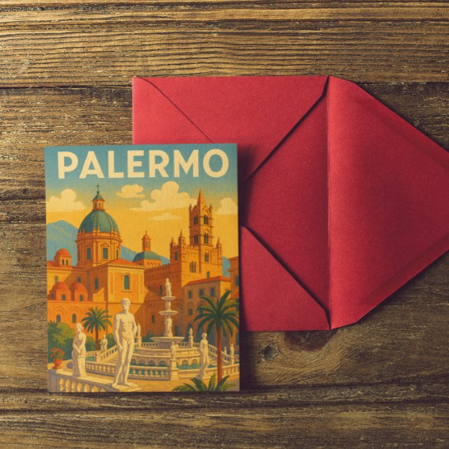 Vintag Retro Palermo Sizilien Italien Postkarte (Colorful palermo italy postcard)