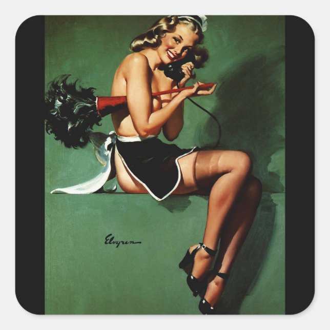 Vintag Retro Pinup Quadratischer Aufkleber (Vorderseite)