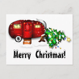 Vintag Retro Red Camper Weihnachten Postkarte
