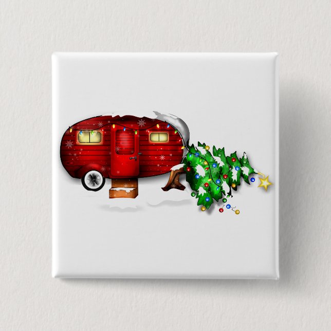 Vintag Retro Red Camper Weihnachtsschaltfläche Button (Vorderseite)