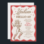 Vintag Retro Red Cheetah Cowgirl 40. Geburtstag Einladung<br><div class="desc">Vintag Retro Red Yeehaw Cowgirl 40. Geburtstag Einladung Rot und Braun Cowgirl oder Western Thema 40. Geburtstag Einladung mit einem Line Cowgirl Bild,  Seil Stil Text,  Sterne und scallopierte Rahmen. Diese hallo 40 cowgirl Geburtstagseinladung ist ideal für einen Western 40. Geburtstag,  kann aber für jedes Alter verwendet werden.</div>