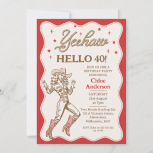 Vintag Retro Red Cheetah Cowgirl 40. Geburtstag Einladung