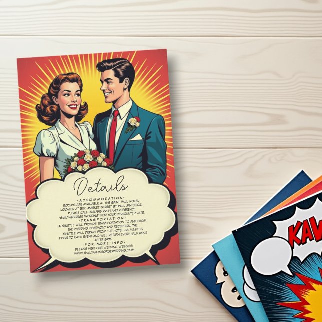 Vintag Retro Romantische Couple Comic Hochzeit Begleitkarte (Von Creator hochgeladen)