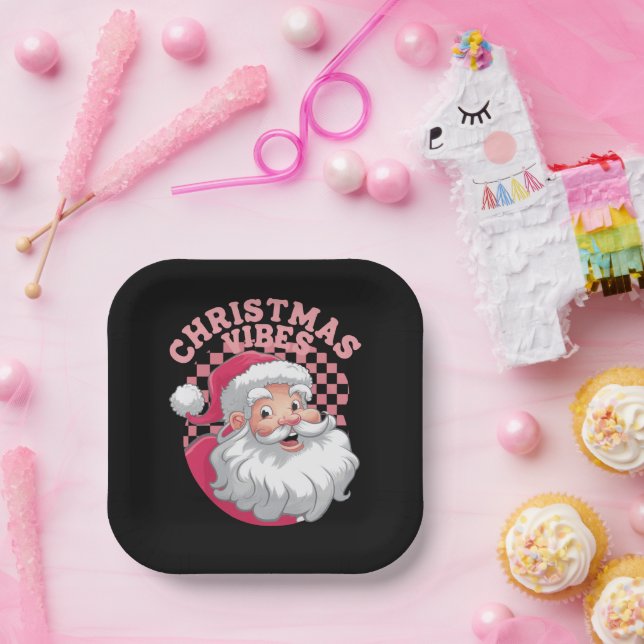 Vintag Retro Rosa Weihnachten Pappteller (Party)