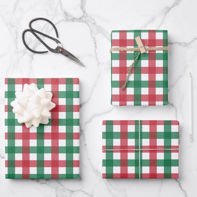 Vintag Retro Rot und Grün Kariert Geschenkpapier Set (Vorderseite)