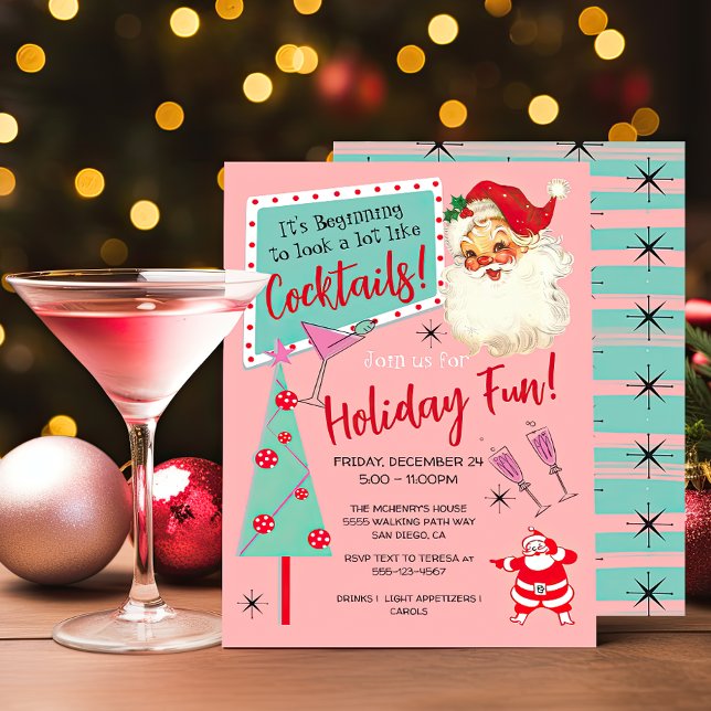 Vintag Retro Santa Christmas Cocktail Party Einladung (Von Creator hochgeladen)
