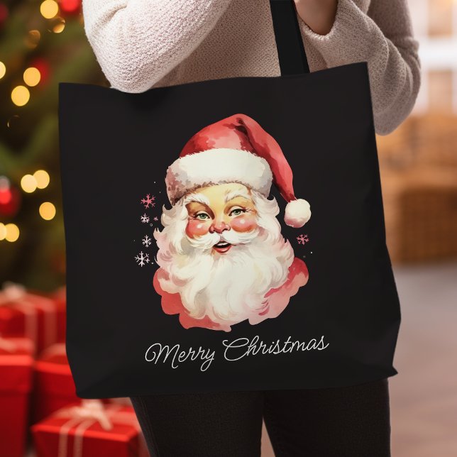 Vintag Retro Santa Claus Black Frohe Weihnachten Tasche (Von Creator hochgeladen)