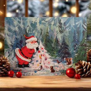 Vintag Retro Santa Claus Forest Animes Weihnachten