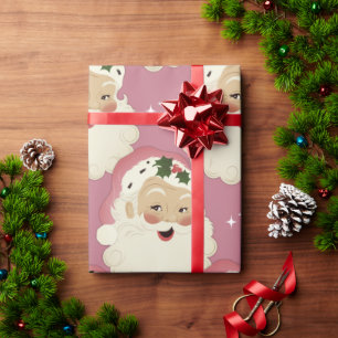 Vintag Retro Santa Face Sparkasse Rosa Geschenkpapier