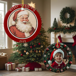 Vintag Retro Santa Keramik Ornament