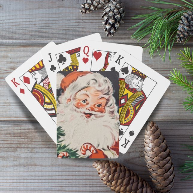 Vintag Retro Santa mit Candy Cane Weihnachten Spielkarten (Von Creator hochgeladen)