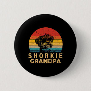 Vintag Retro Shorkie Grandpa Dog Lovers Paw Vater Button