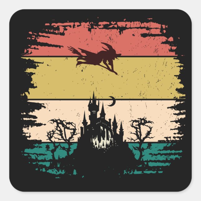 Vintag Retro Spuk Haus Halloween Quadratischer Aufkleber (Vorderseite)