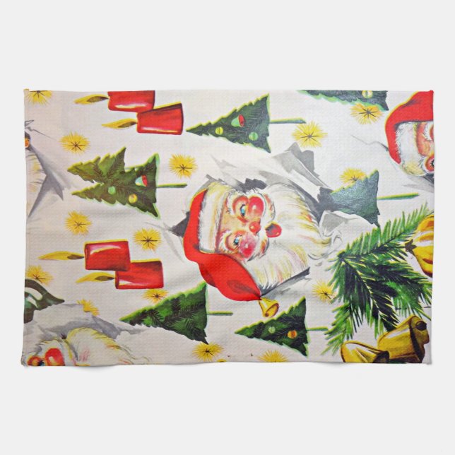 Vintag Retro Stil Weihnachtsküche Handtuch Santa (Horizontal)