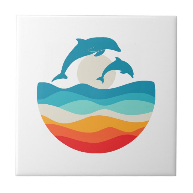 Vintag Retro Summer Time Beach Dolphin Fliese (Vorderseite)