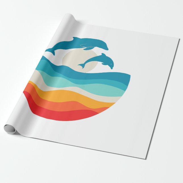 Vintag Retro Summer Time Beach Dolphin Geschenkpapier (Ungerollt)