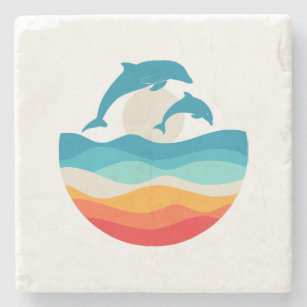Vintag Retro Summer Time Beach Dolphin Steinuntersetzer