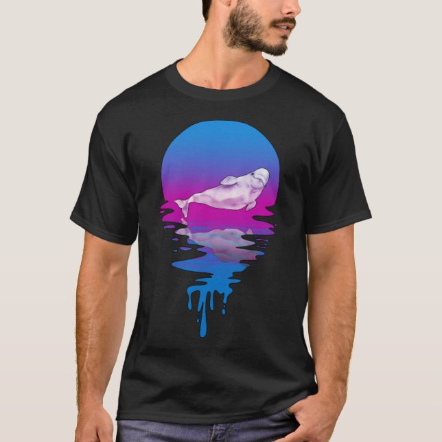 Vintag Retro Sunset Beluga Whale T-Shirt (Vorderseite)