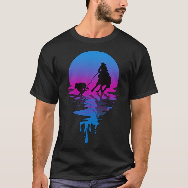 Vintag Retro Sunset Calf Roper T-Shirt (Vorderseite)