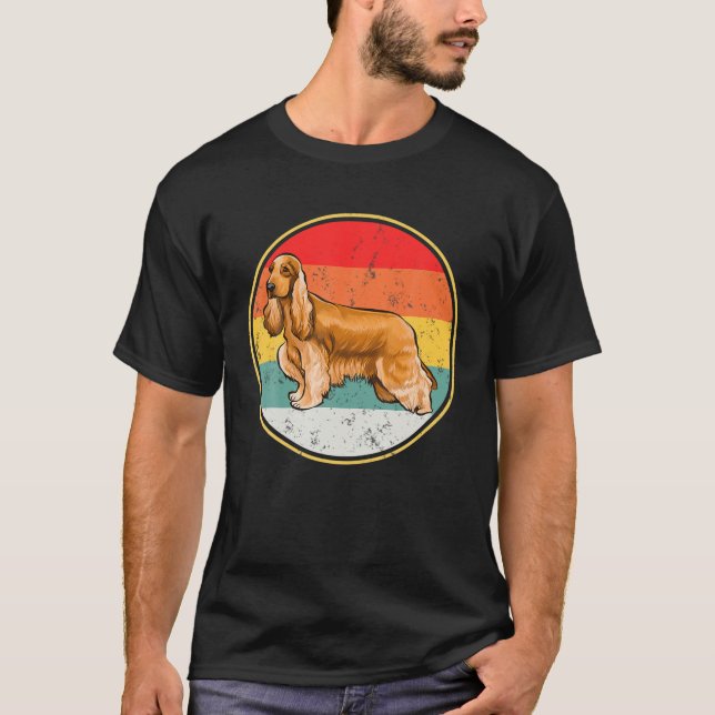 Vintag Retro Sunset Cocker Spanel Hund T-Shirt (Vorderseite)