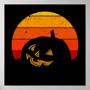 Vintag Retro Sunset Halloween Pumpkin I Poster