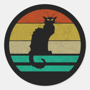 Vintag Retro Sunset Le Chat Noir Black Cat Runder Aufkleber