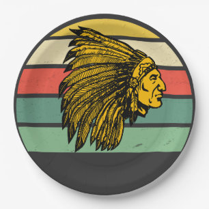 Vintag Retro Sunset Native American Graphic Pappteller