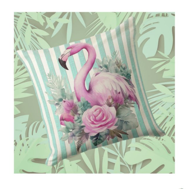 Vintag Retro Tropical Pink Flamingo Kissen (Vintage flamingo and roses)