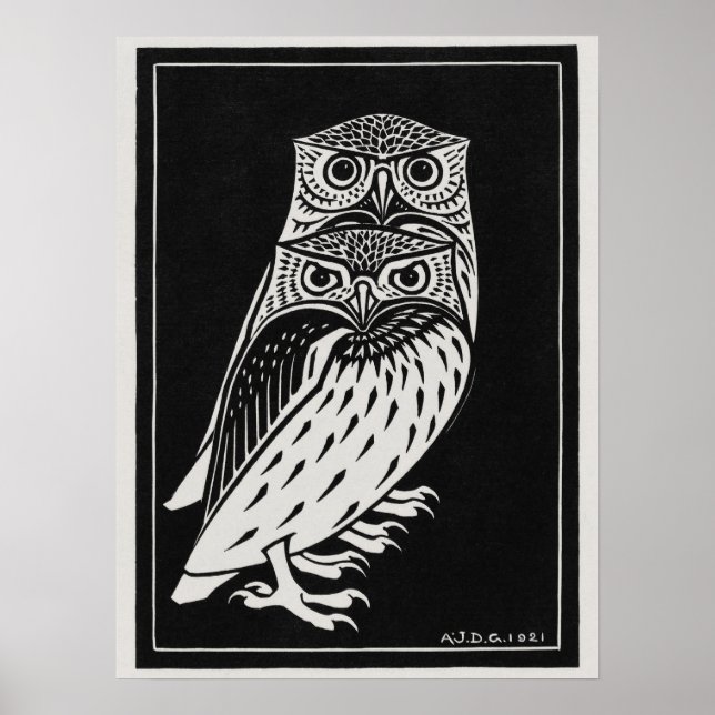 Vintag Retro Two Owls Julie de Graag Poster (Vorne)