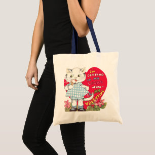 Vintag Retro Valentine's Day Cat Eating Ice Creme Tragetasche