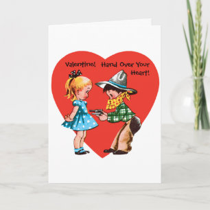 Vintag Retro Valentinstag, Mädchen mit Cowboy Feiertagskarte