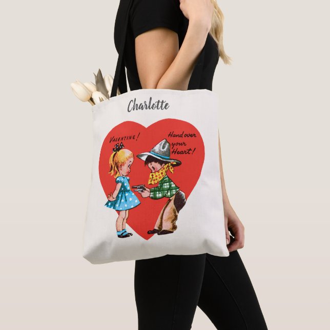 Vintag Retro Valentinstag, Mädchen mit Cowboy Tasche (Von Nahem)