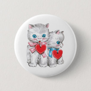 Vintag Retro Valentintagskatzen, Niedliche Kätzche Button