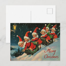 Vintag Retro Weihnachten: Rodeln Feiertagspostkarte