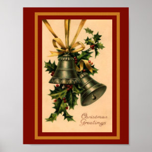 Vintag Retro Weihnachten Silber Glocken Poster