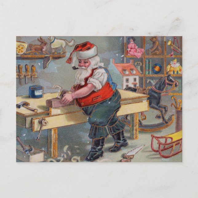 Vintag Retro Weihnachts-Spielzeugwerkstatt Postkarte (Vorderseite)