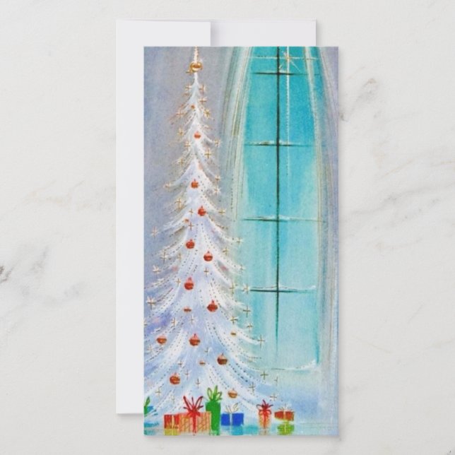 Vintag Retro Weihnachtsbaum Feiertagskarte (Vorderseite)