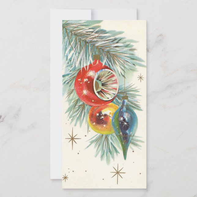 Vintag Retro Weihnachtsbaum Ornamente Feiertagskarte (Vorderseite)