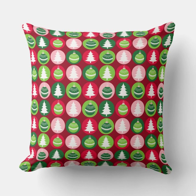 Vintag Retro Weihnachtsbäume und Ornamente Kissen (Vorderseite)
